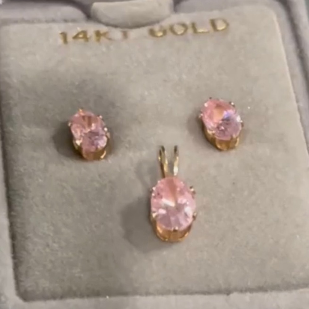 14K Gold Pink Sapphire earrings and pendant - Picture 8 of 9